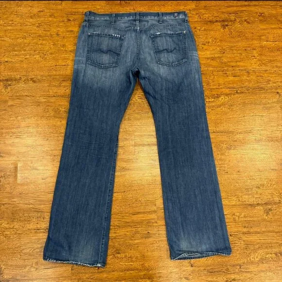 7 For All Mankind Brett Blue Casual Made In USA Denim Jeans Trousers Men's 38x35